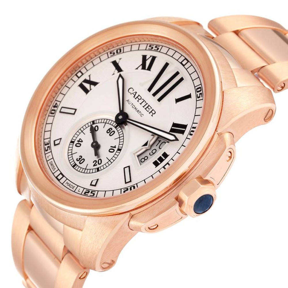 Cartier Calibre Rose Gold Silver Dial Automatic Mens Watch W7100018 Cartier Calibre Rose Gold Silver Dial Automatic Mens Watch W7100018