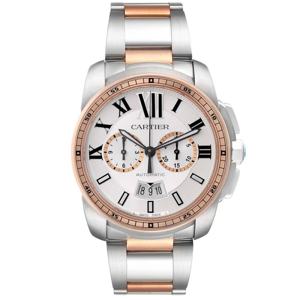 Cartier Calibre Chronograph Steel Rose Gold Mens Watch W7100042 Cartier Calibre Chronograph Steel Rose Gold Mens Watch W7100042