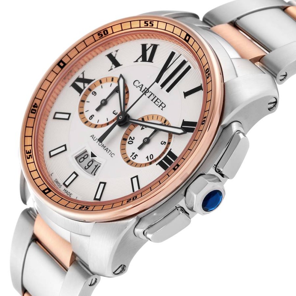 Cartier Calibre Chronograph Steel Rose Gold Mens Watch W7100042 Cartier Calibre Chronograph Steel Rose Gold Mens Watch W7100042