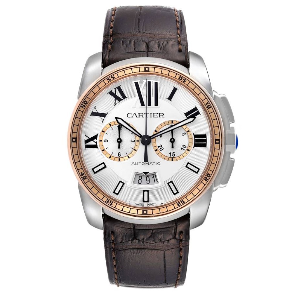 Cartier Calibre Chronograph Steel Rose Gold Mens Watch W7100043 Cartier Calibre Chronograph Steel Rose Gold Mens Watch W7100043
