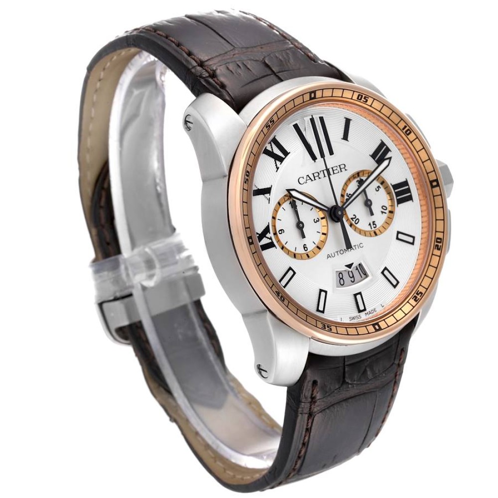 Cartier Calibre Chronograph Steel Rose Gold Mens Watch W7100043 Cartier Calibre Chronograph Steel Rose Gold Mens Watch W7100043