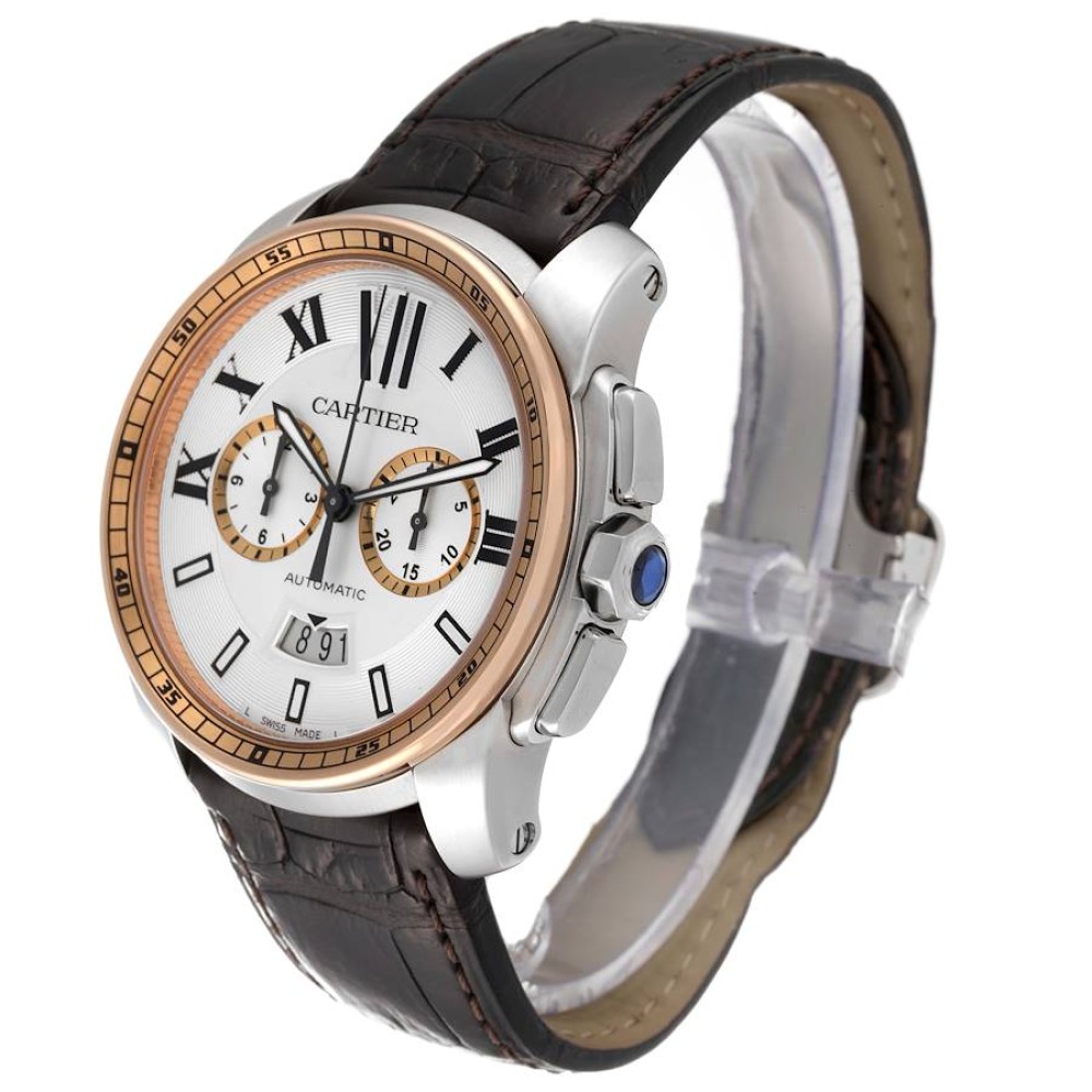 Cartier Calibre Chronograph Steel Rose Gold Mens Watch W7100043 Cartier Calibre Chronograph Steel Rose Gold Mens Watch W7100043