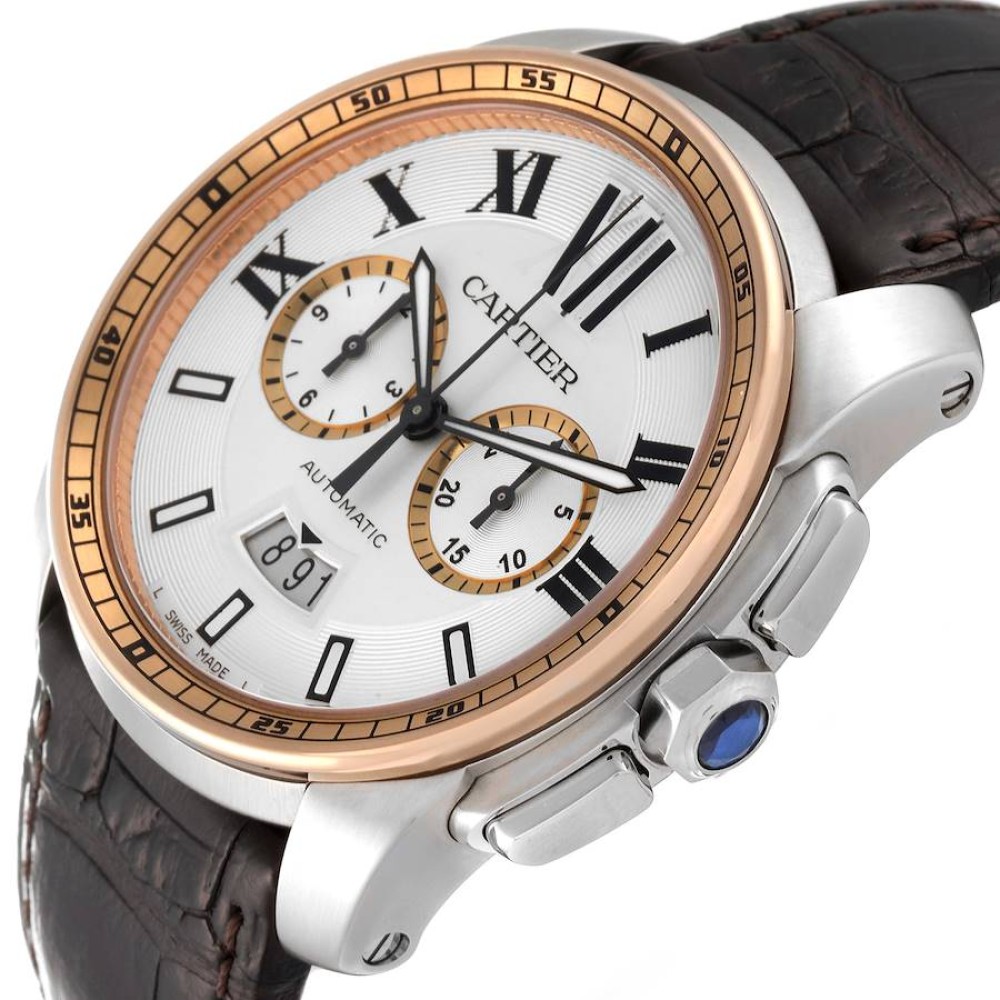Cartier Calibre Chronograph Steel Rose Gold Mens Watch W7100043 Cartier Calibre Chronograph Steel Rose Gold Mens Watch W7100043