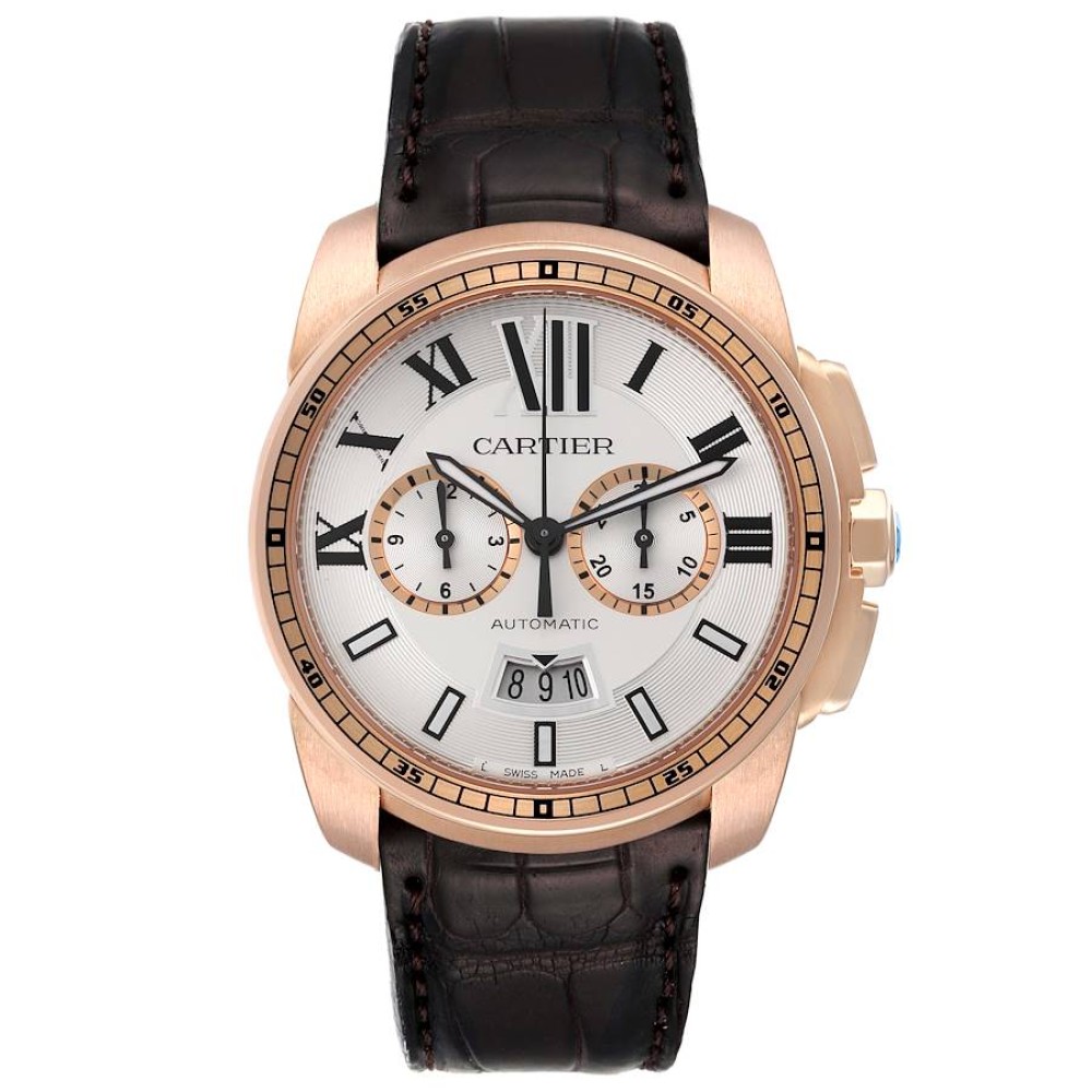 Cartier Calibre Silver Dial Rose Gold Chronograph Mens Watch W7100044 Cartier Calibre Silver Dial Rose Gold Chronograph Mens Watch W7100044