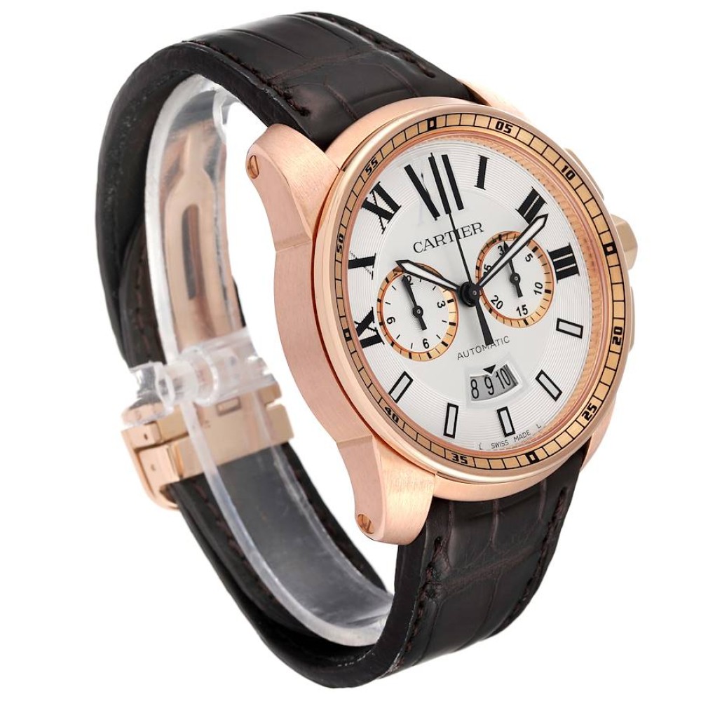 Cartier Calibre Silver Dial Rose Gold Chronograph Mens Watch W7100044 Cartier Calibre Silver Dial Rose Gold Chronograph Mens Watch W7100044