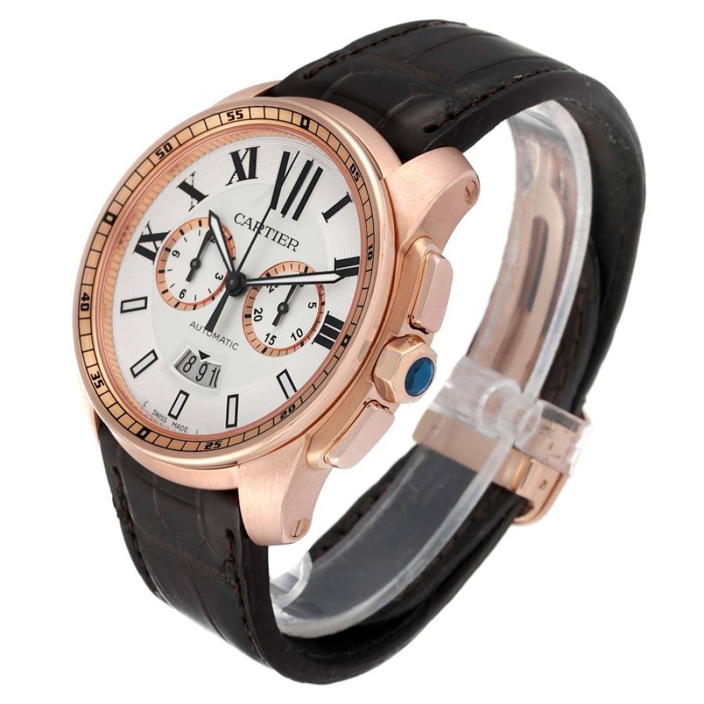 Cartier Calibre Silver Dial Rose Gold Chronograph Mens Watch W7100044 Cartier Calibre Silver Dial Rose Gold Chronograph Mens Watch W7100044