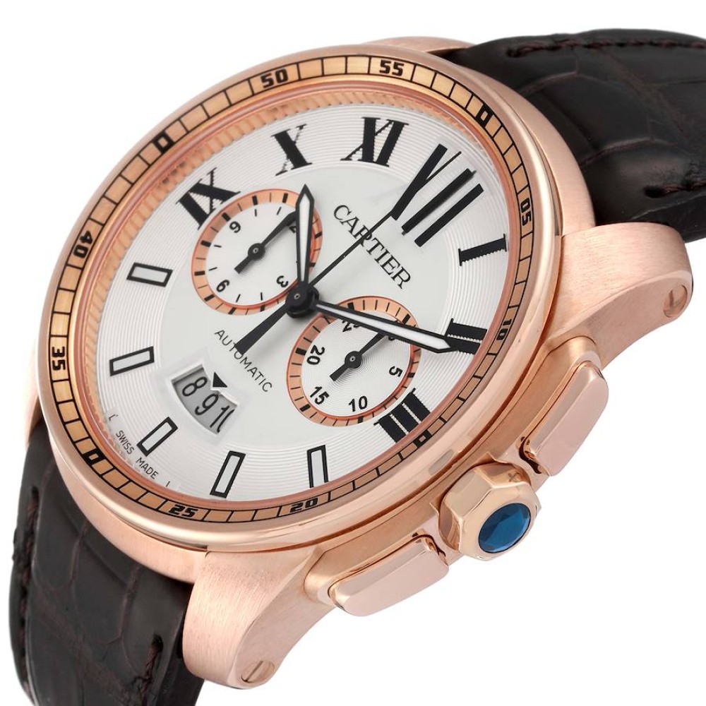 Cartier Calibre Silver Dial Rose Gold Chronograph Mens Watch W7100044 Cartier Calibre Silver Dial Rose Gold Chronograph Mens Watch W7100044