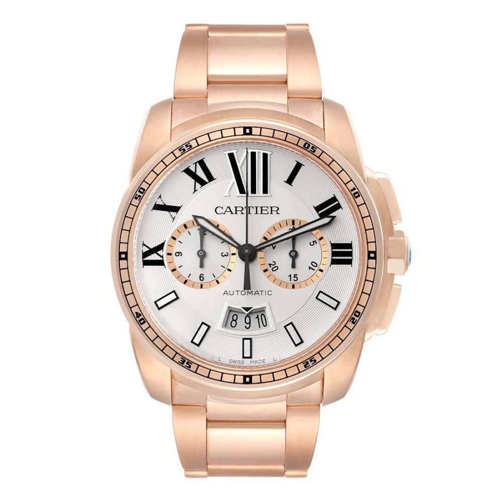 Cartier Calibre Silver Dial Rose Gold Chronograph Mens Watch W7100047 Cartier Calibre Silver Dial Rose Gold Chronograph Mens Watch W7100047