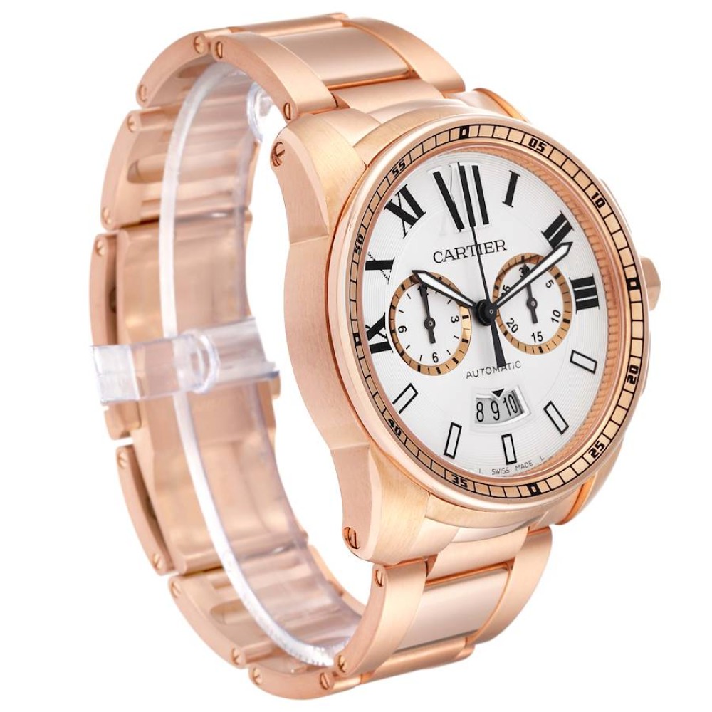 Cartier Calibre Silver Dial Rose Gold Chronograph Mens Watch W7100047 Cartier Calibre Silver Dial Rose Gold Chronograph Mens Watch W7100047