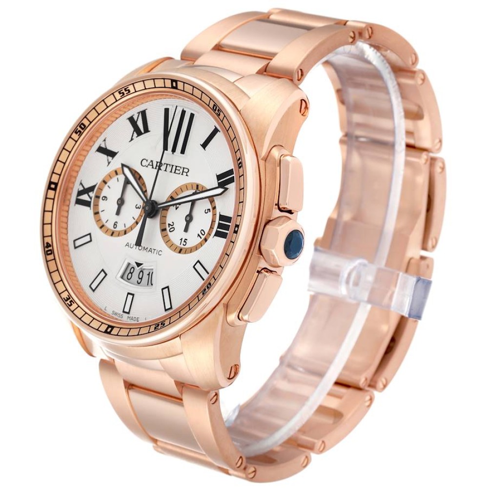 Cartier Calibre Silver Dial Rose Gold Chronograph Mens Watch W7100047 Cartier Calibre Silver Dial Rose Gold Chronograph Mens Watch W7100047