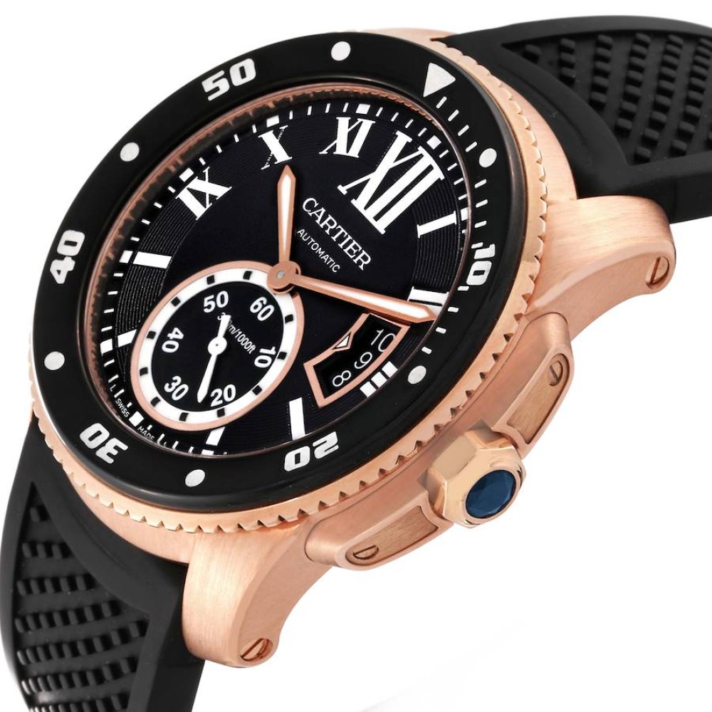 Cartier Calibre Rose Gold Black Dial Automatic Mens Watch W7100052 Cartier Calibre Rose Gold Black Dial Automatic Mens Watch W7100052