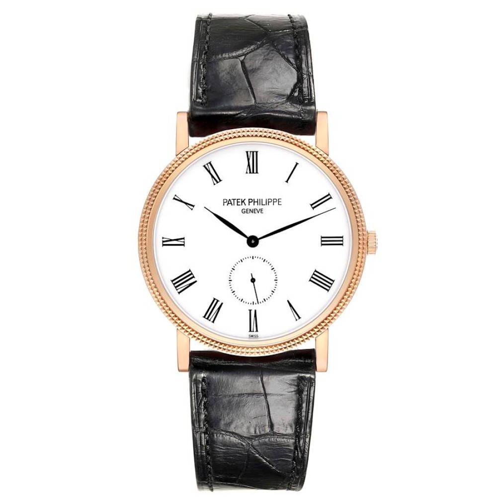 Patek Philippe Calatrava Rose Gold Black Leather Strap Mens Watch 5119 Patek Philippe Calatrava Rose Gold Black Leather Strap Mens Watch 5119