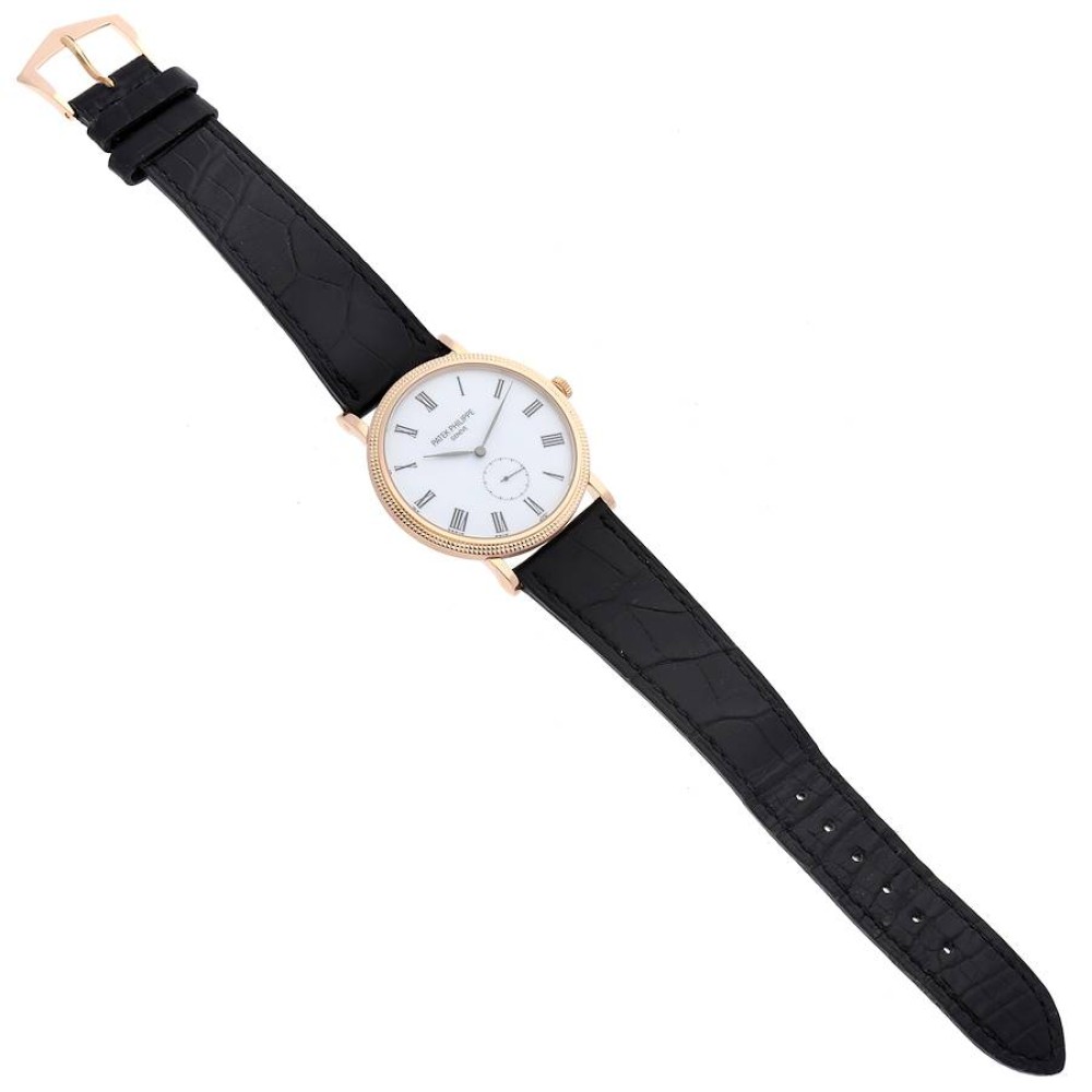 Patek Philippe Calatrava Rose Gold Black Leather Strap Mens Watch 5119 Patek Philippe Calatrava Rose Gold Black Leather Strap Mens Watch 5119