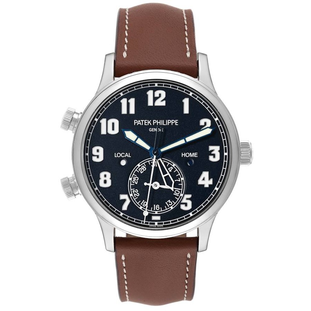 Patek Philippe Calatrava White Gold Pilot Travel Time Mens Watch 5524 Patek Philippe Calatrava White Gold Pilot Travel Time Mens Watch 5524