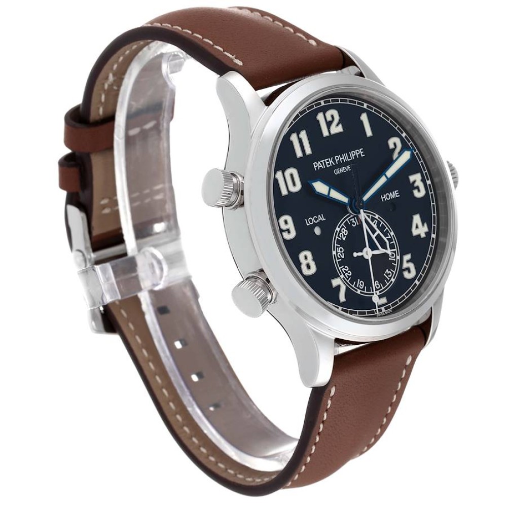 Patek Philippe Calatrava White Gold Pilot Travel Time Mens Watch 5524 Patek Philippe Calatrava White Gold Pilot Travel Time Mens Watch 5524