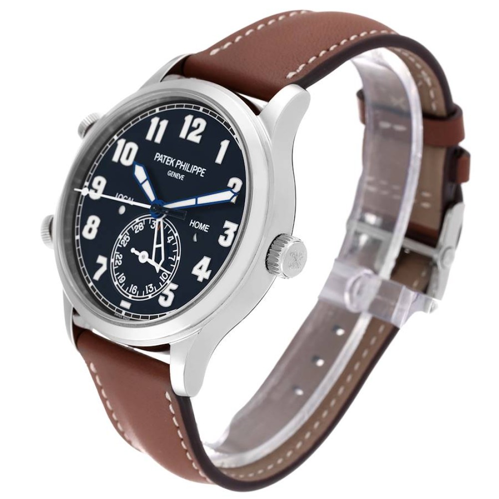 Patek Philippe Calatrava White Gold Pilot Travel Time Mens Watch 5524 Patek Philippe Calatrava White Gold Pilot Travel Time Mens Watch 5524