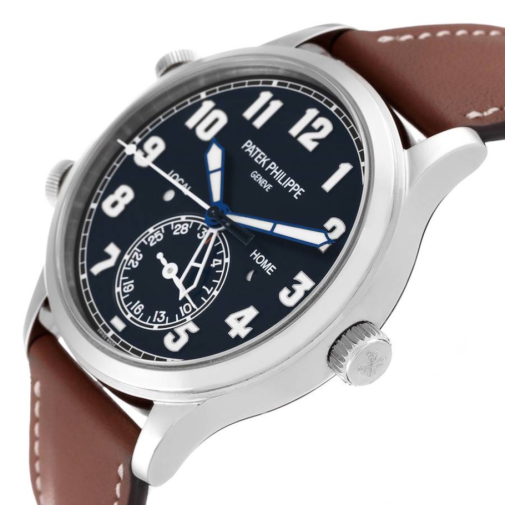 Patek Philippe Calatrava White Gold Pilot Travel Time Mens Watch 5524 Patek Philippe Calatrava White Gold Pilot Travel Time Mens Watch 5524
