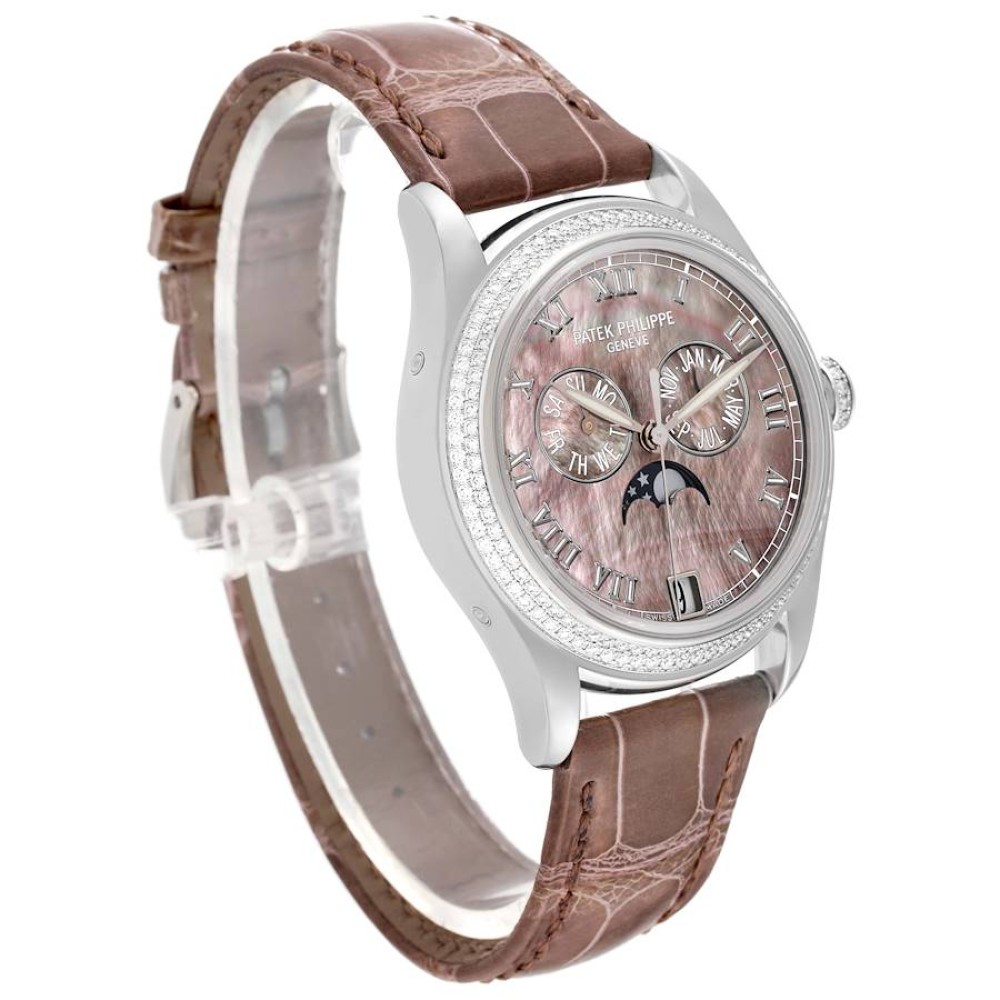Patek Philippe Annual Calendar White Gold Mother of Pearl Diamond Mens Watch 4936 Box Papers Patek Philippe Annual Calendar White Gold Mother of Pearl Diamond Mens Watch 4936 Box Papers