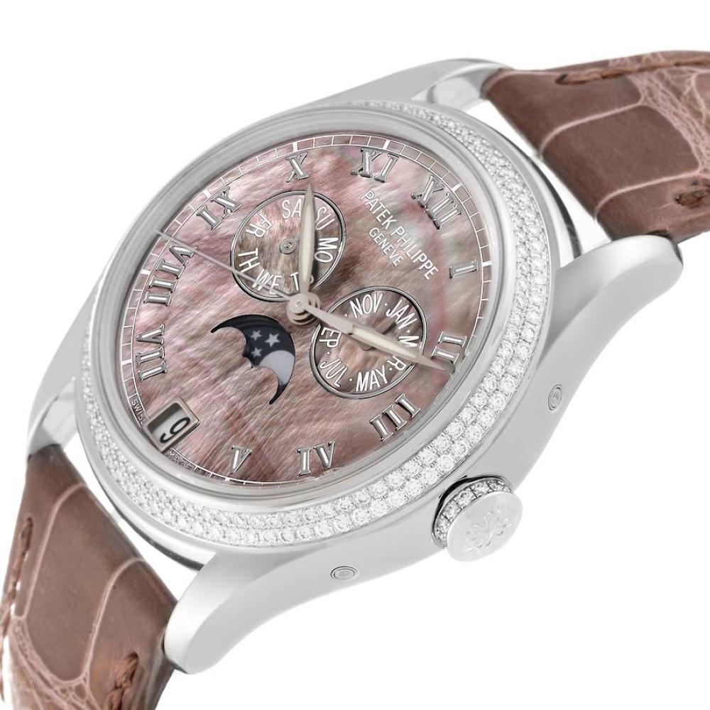 Patek Philippe Annual Calendar White Gold Mother of Pearl Diamond Mens Watch 4936 Box Papers Patek Philippe Annual Calendar White Gold Mother of Pearl Diamond Mens Watch 4936 Box Papers