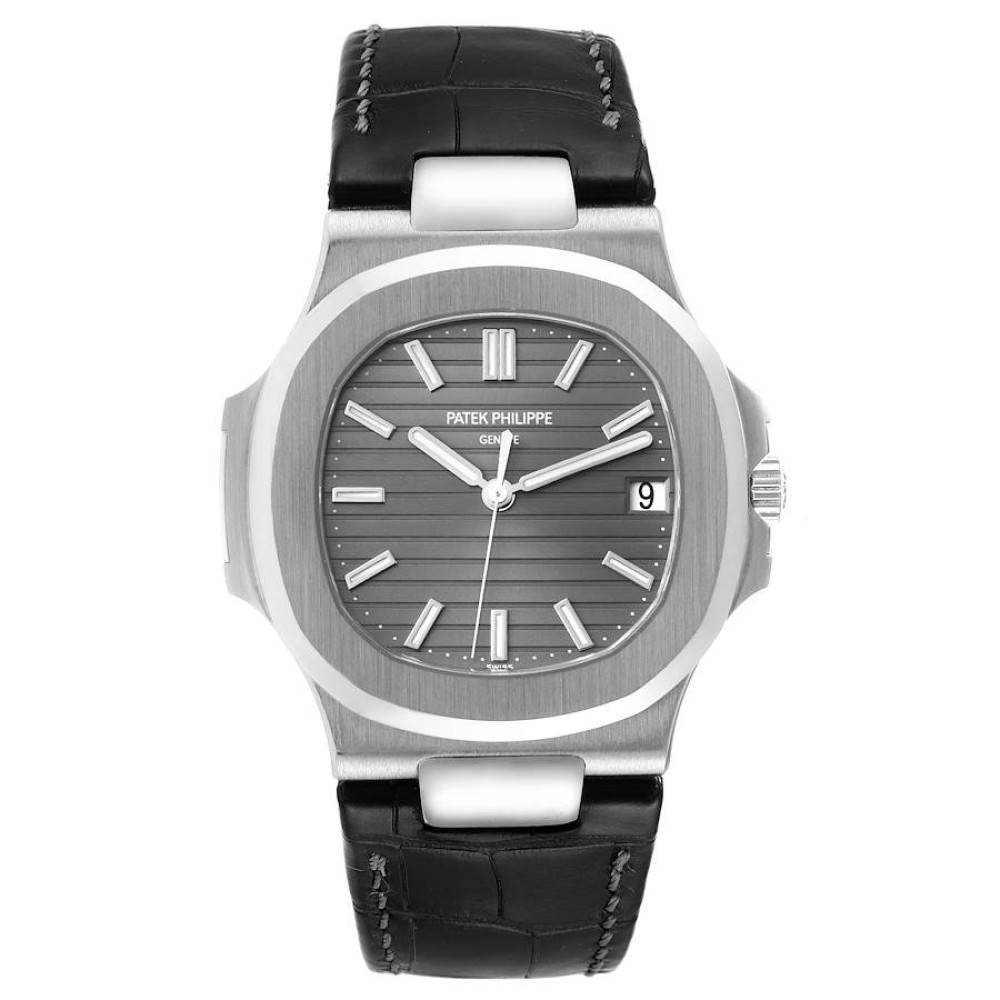 Patek Philippe Nautilus 18K White Gold Black Strap Mens Watch 5711 Patek Philippe Nautilus 18K White Gold Black Strap Mens Watch 5711