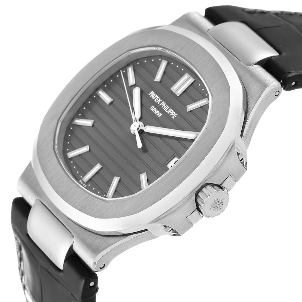 Patek Philippe Nautilus 18K White Gold Black Strap Mens Watch 5711 Patek Philippe Nautilus 18K White Gold Black Strap Mens Watch 5711