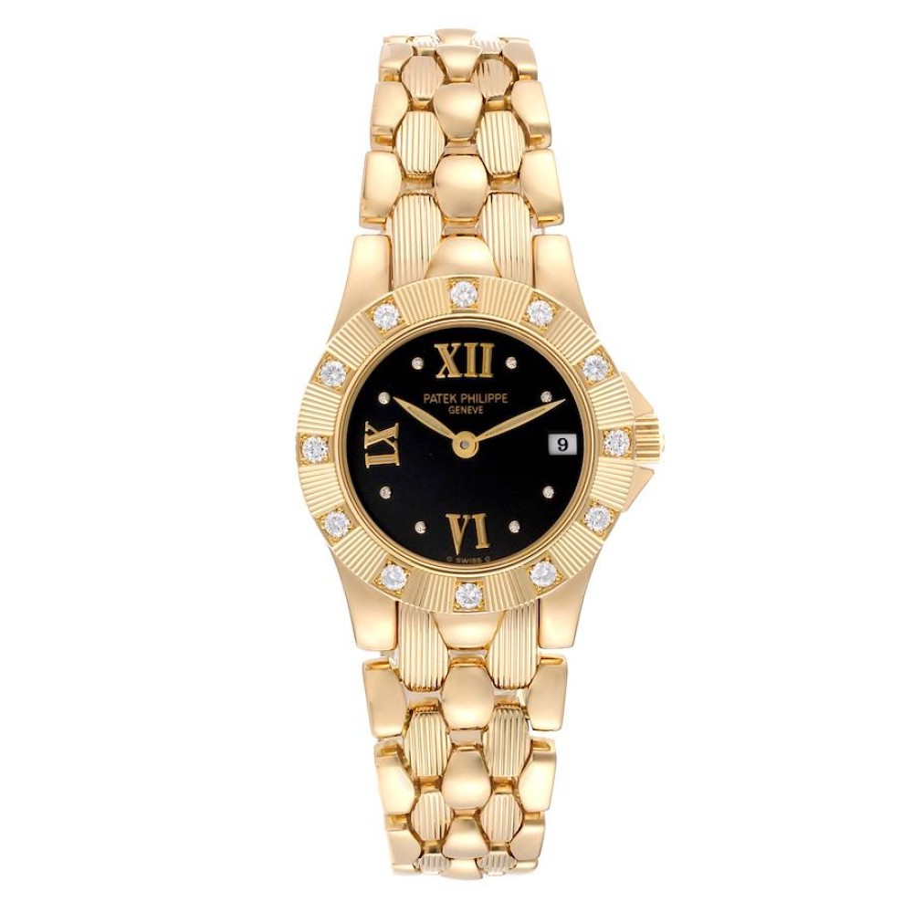 Patek Philippe Neptune Yellow Gold Black Dial Diamond Ladies Watch 4881 Patek Philippe Neptune Yellow Gold Black Dial Diamond Ladies Watch 4881