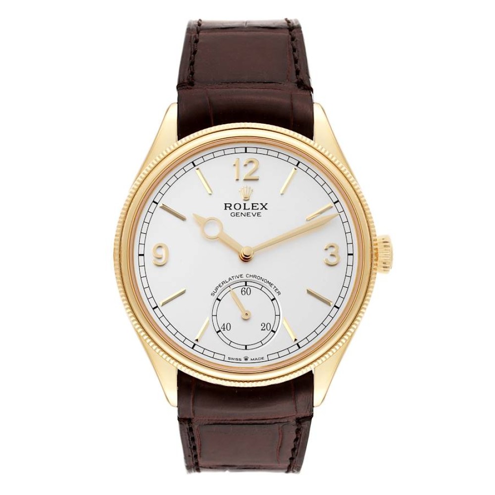 Rolex 1908 Yellow Gold Intense White Dial Brown Strap Mens Watch 52508 Rolex 1908 Yellow Gold Intense White Dial Brown Strap Mens Watch 52508