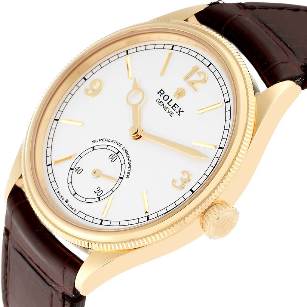 Rolex 1908 Yellow Gold Intense White Dial Brown Strap Mens Watch 52508 Rolex 1908 Yellow Gold Intense White Dial Brown Strap Mens Watch 52508