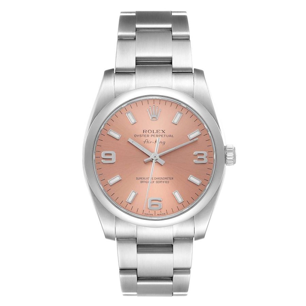 Rolex Air King 34 Salmon Dial Smooth Bezel Steel Mens Watch 114200 Rolex Air King 34 Salmon Dial Smooth Bezel Steel Mens Watch 114200