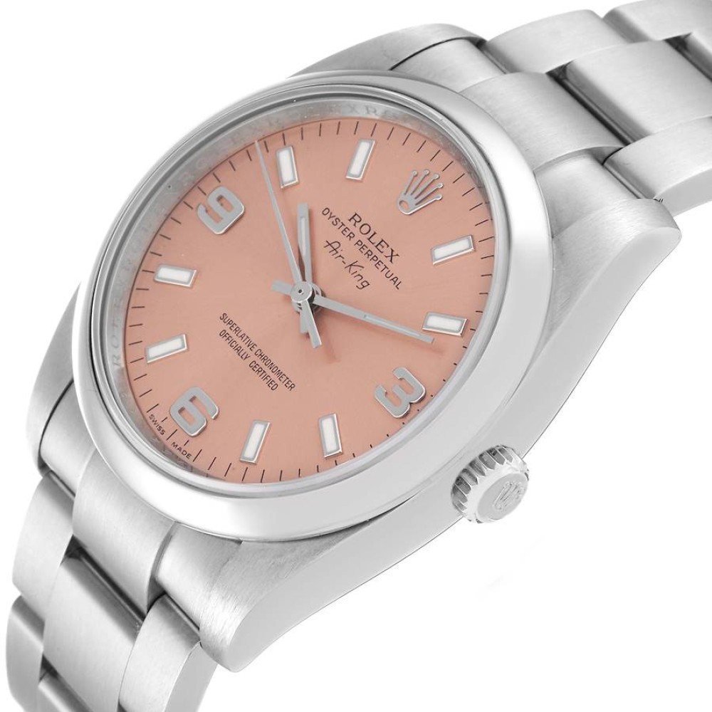 Rolex Air King 34 Salmon Dial Smooth Bezel Steel Mens Watch 114200 Rolex Air King 34 Salmon Dial Smooth Bezel Steel Mens Watch 114200