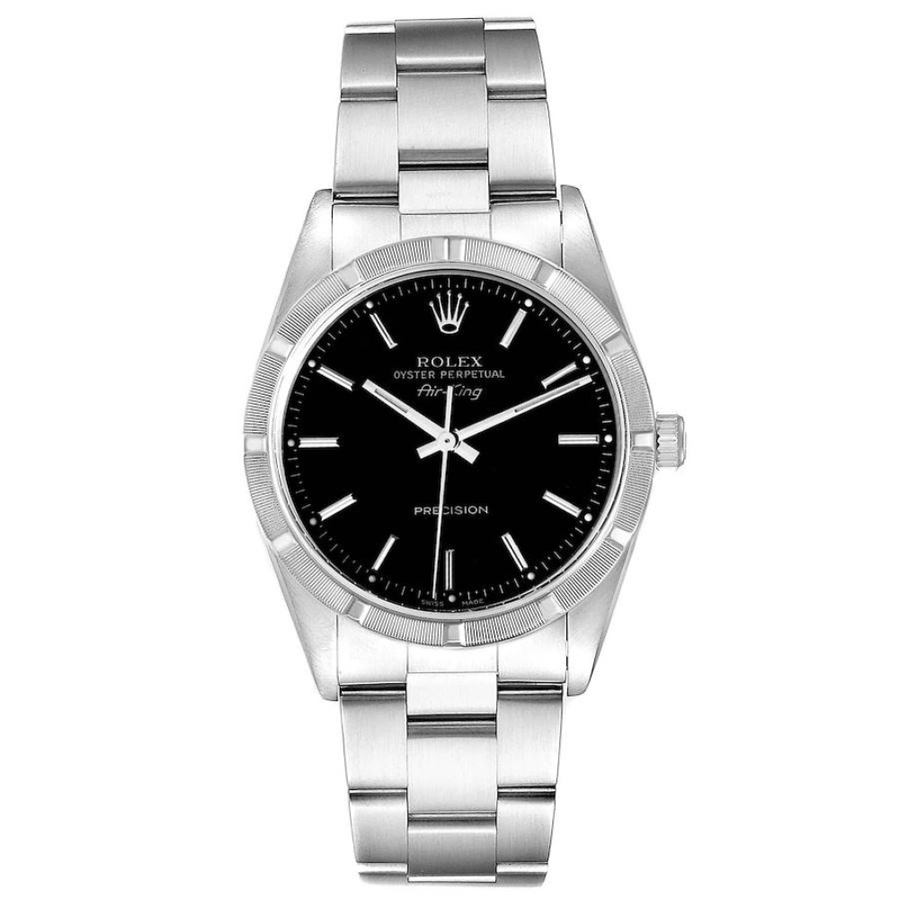 Rolex Air King Engine Turned Bezel Black Dial Steel Mens Watch 14010 Rolex Air King Engine Turned Bezel Black Dial Steel Mens Watch 14010