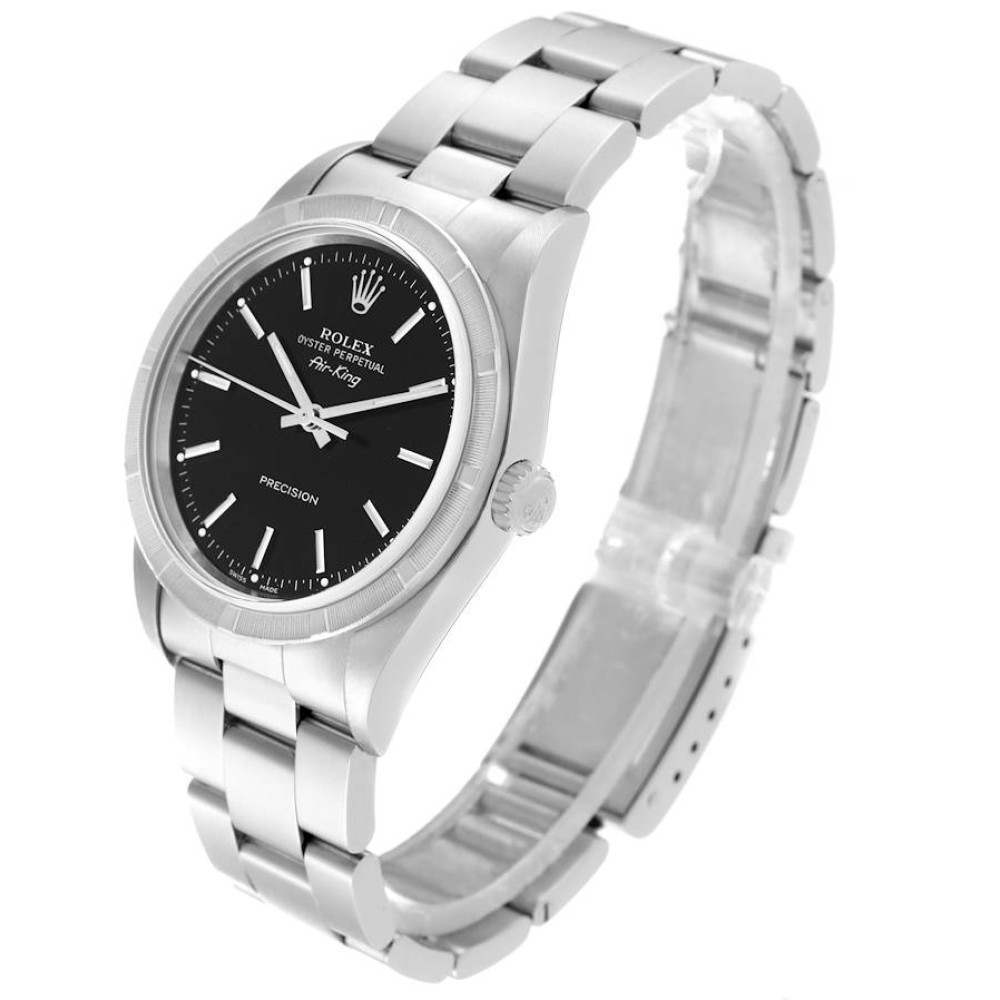 Rolex Air King Engine Turned Bezel Black Dial Steel Mens Watch 14010 Rolex Air King Engine Turned Bezel Black Dial Steel Mens Watch 14010