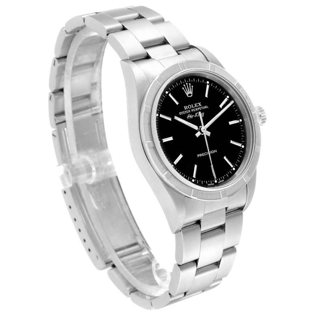 Rolex Air King Engine Turned Bezel Black Dial Steel Mens Watch 14010 Rolex Air King Engine Turned Bezel Black Dial Steel Mens Watch 14010