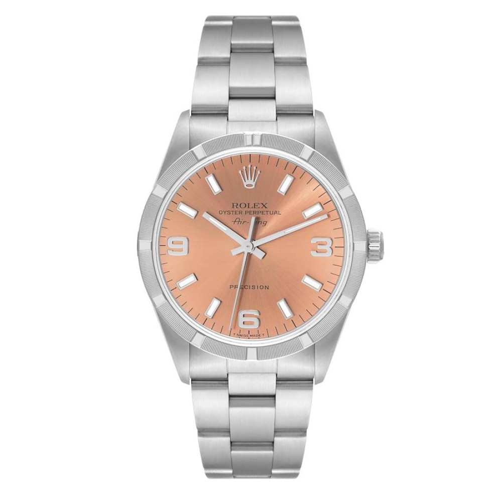 Rolex Air King 34 Salmon Dial Engine Turned Bezel Steel Mens Watch 14010 Rolex Air King 34 Salmon Dial Engine Turned Bezel Steel Mens Watch 14010