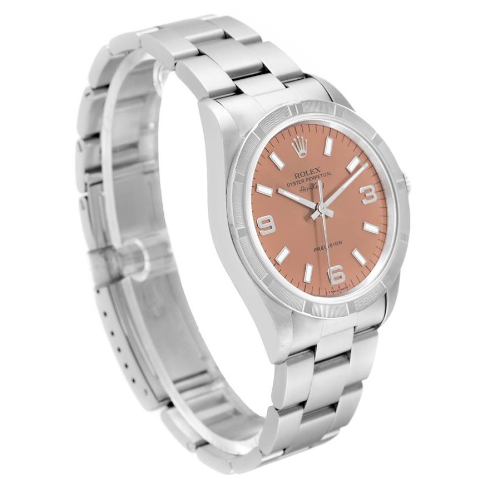 Rolex Air King 34 Salmon Dial Engine Turned Bezel Steel Mens Watch 14010 Rolex Air King 34 Salmon Dial Engine Turned Bezel Steel Mens Watch 14010