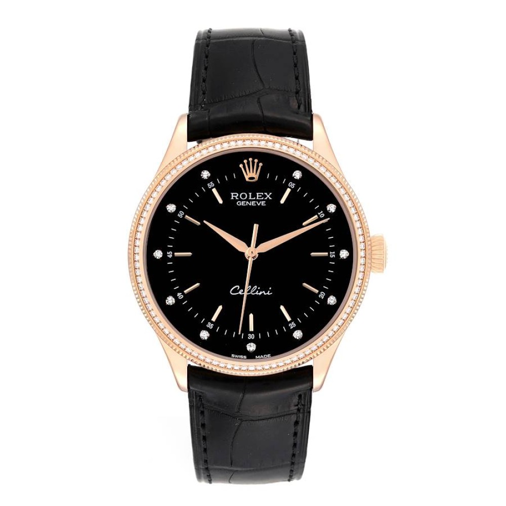 Rolex Cellini Time Rose Gold Black Dial Diamond Mens Watch 50605 Rolex Cellini Time Rose Gold Black Dial Diamond Mens Watch 50605