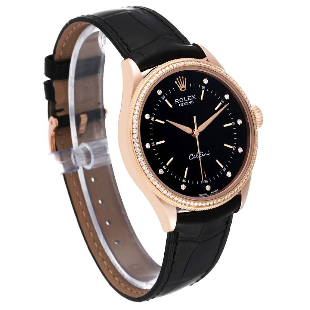 Rolex Cellini Time Rose Gold Black Dial Diamond Mens Watch 50605 Rolex Cellini Time Rose Gold Black Dial Diamond Mens Watch 50605