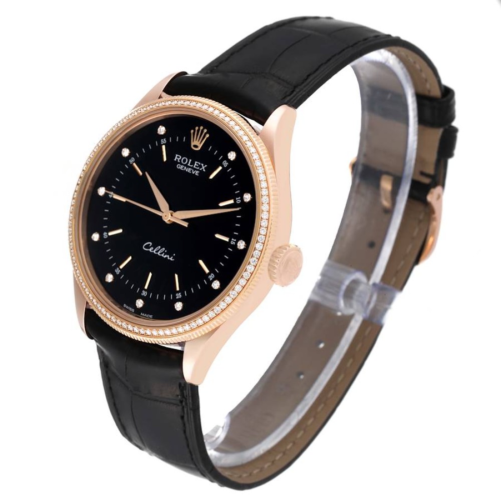 Rolex Cellini Time Rose Gold Black Dial Diamond Mens Watch 50605 Rolex Cellini Time Rose Gold Black Dial Diamond Mens Watch 50605