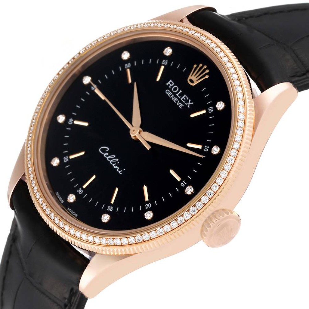 Rolex Cellini Time Rose Gold Black Dial Diamond Mens Watch 50605 Rolex Cellini Time Rose Gold Black Dial Diamond Mens Watch 50605