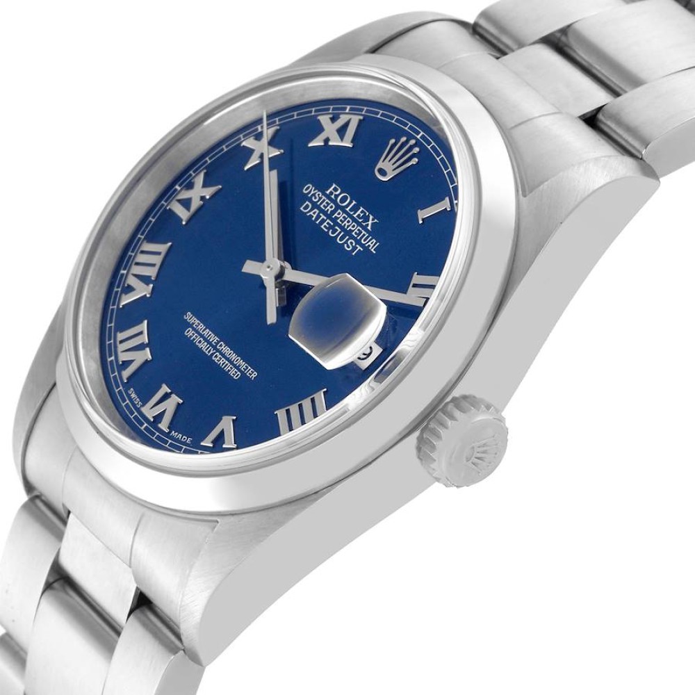 Rolex Datejust Blue Dial Smooth Bezel Steel Mens Watch 16200 Rolex Datejust Blue Dial Smooth Bezel Steel Mens Watch 16200