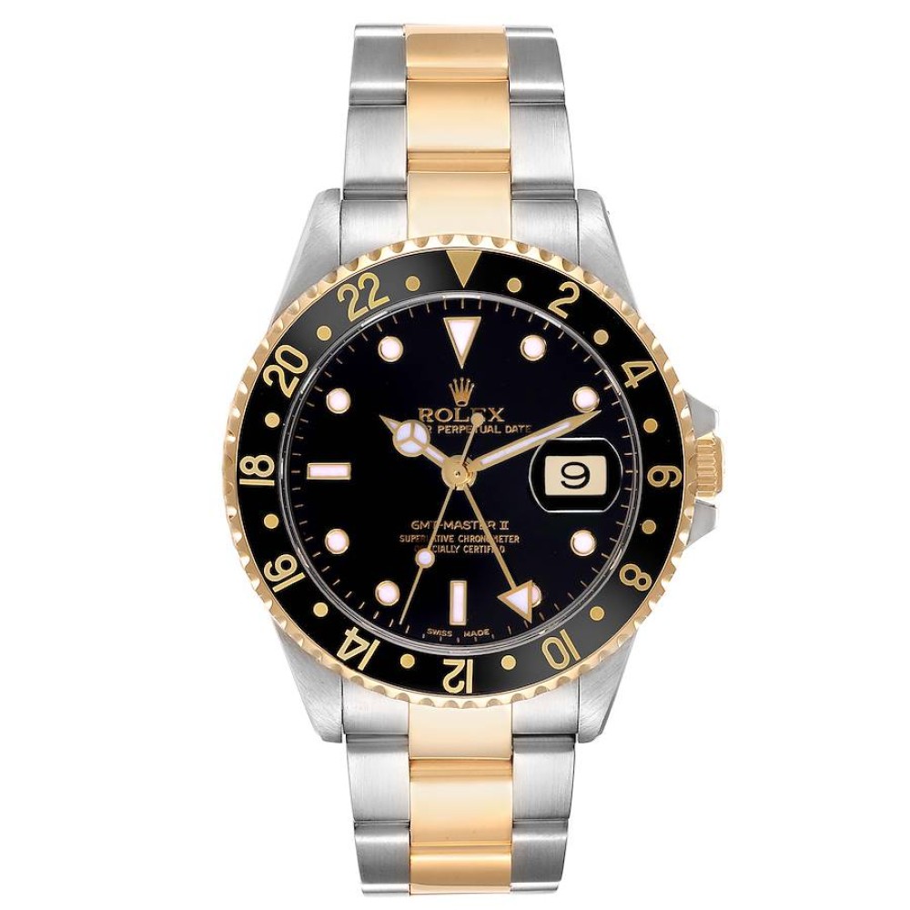 Rolex GMT Master II Steel Yellow Gold Black Dial Mens Watch 16713 Rolex GMT Master II Steel Yellow Gold Black Dial Mens Watch 16713
