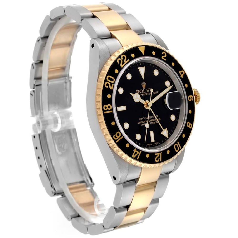 Rolex GMT Master II Steel Yellow Gold Black Dial Mens Watch 16713 Rolex GMT Master II Steel Yellow Gold Black Dial Mens Watch 16713