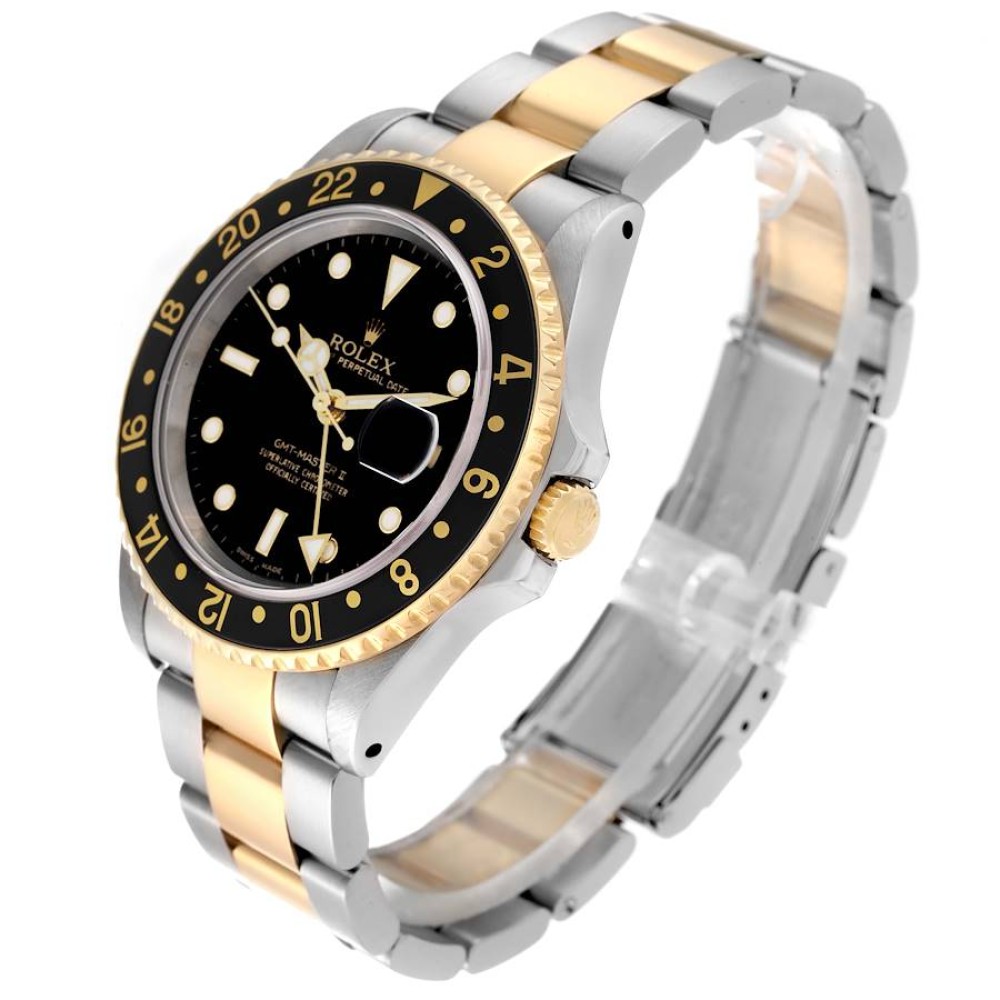 Rolex GMT Master II Steel Yellow Gold Black Dial Mens Watch 16713 Rolex GMT Master II Steel Yellow Gold Black Dial Mens Watch 16713