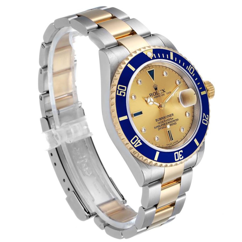 Rolex Submariner Steel Gold Diamond Sapphire Serti Dial Watch 16613 Rolex Submariner Steel Gold Diamond Sapphire Serti Dial Watch 16613
